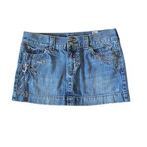 Kali Denim Mini Skirt Y2K Size 11 Embroidered Sequins